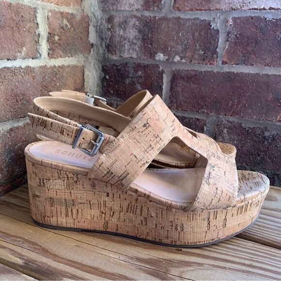 Schutz Shoes 9.5 Frankia Boho Cork Wedge Heel Open Toe Strappy Platform Sandals - Picture 2 of 10